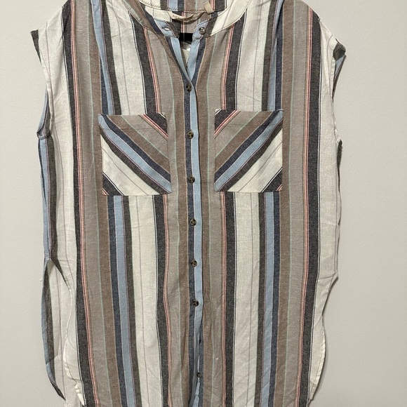 NWT Soft Surroundings Sera Striped Linen Blend Shirt SZ S Cottagecore Lagenlook - Picture 2 of 8